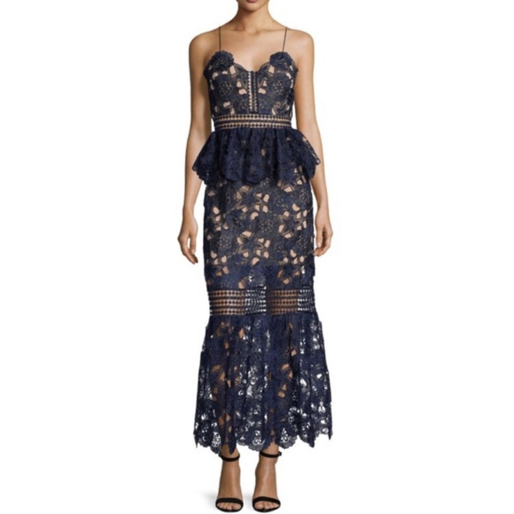 SELF-PORTRAIT Amaryllis Navy Lace column dress